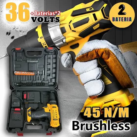 Brushless Furadeira Parafusadeira 3/8" 02 baterias 36V com maleta e acessórios - GN-418 - (110V/220V)