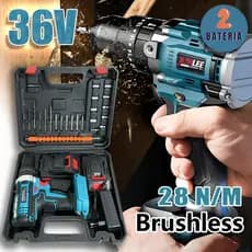 JUMLEE Brushless Furadeira Parafusadeira De Impacto Sem Fio 2 Baterias 36V 3/8 10MM Com Maleta E ACESSÓRIOS 28N/m