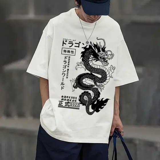 Camisa camiseta básica streetwear "Dragão japonês retrô"  Trend Box Mania