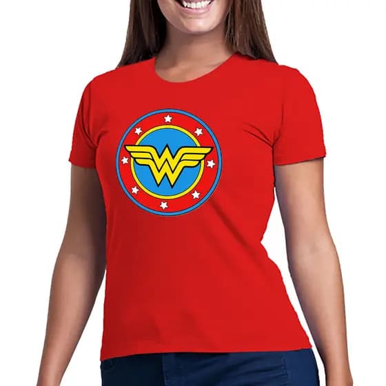 Camiseta algodão feminina Mulher maravilha vermelha e preta TrendBox Mania