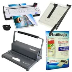 Kit Plastificadora Laminadora A4 + Polaseal A4 + Encadernadora Manual + Guihotina