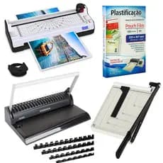 Kit Plastificadora + Guilhotina + Plástico Polaseal A4 + Encadernadora
