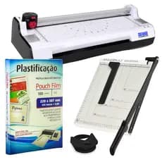 Kit Plastificadora A4  + Guilhotina A4 + 100 Plásticos Para Plastificação