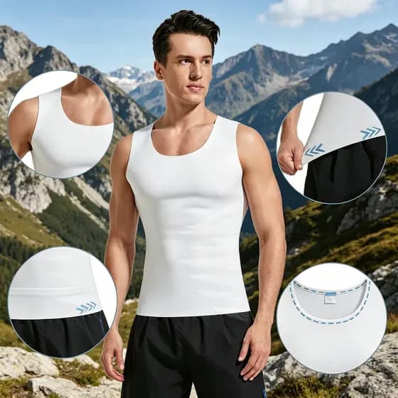 1 Pçs Regata De Compressão De Seda Gelo Masculina , Colete Modelador De Corpo De Emagrecimento Sem Costura , Camiseta De