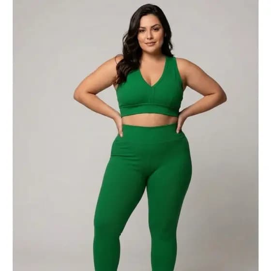 Conjunto Anarruga Texturizado PLUS SIZE Calça Cós Alto Top Nadador Para Academia e Dia a Dia
