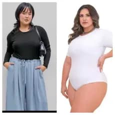 KIT COM 2 BODY FEMININO PLUS SIZE GOLA CARECA UM MANGA LONGA + UM MANGA CURTA