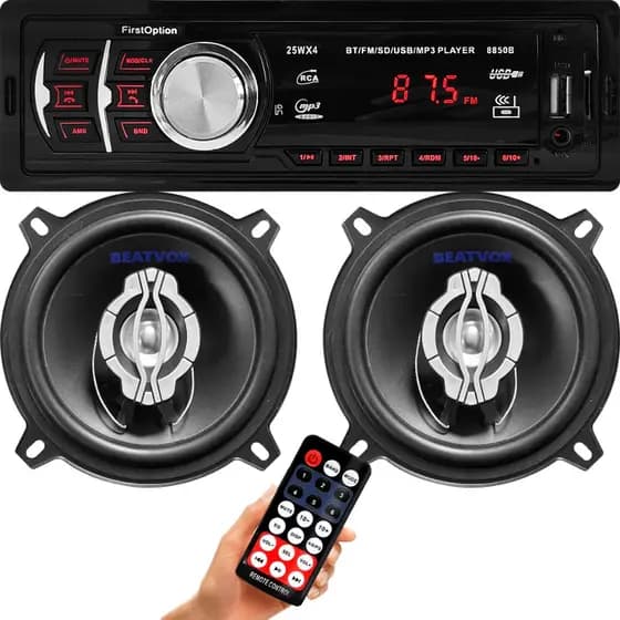 Kit Rádio MP3 Automotivo + 2 Alto-Falantes de 5 Polegadas USB Bluetooth USB Leitor de Cartão SD