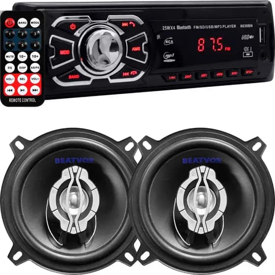 Kit Som Automotivo Bluetooth & Alto Falantes 5 Polegadas MP3 1 Din Universal Leitor SD e Auxiliar