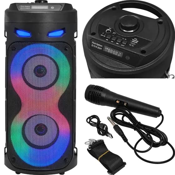 Caixa de Som Bluetooth First Option DS14 Grande Portátil com Microfone Rádio Leitor de Cartão SD LED