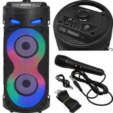 Caixa de Som Bluetooth First Option DS14 Grande Portátil com Microfone Rádio Leitor de Cartão SD LED