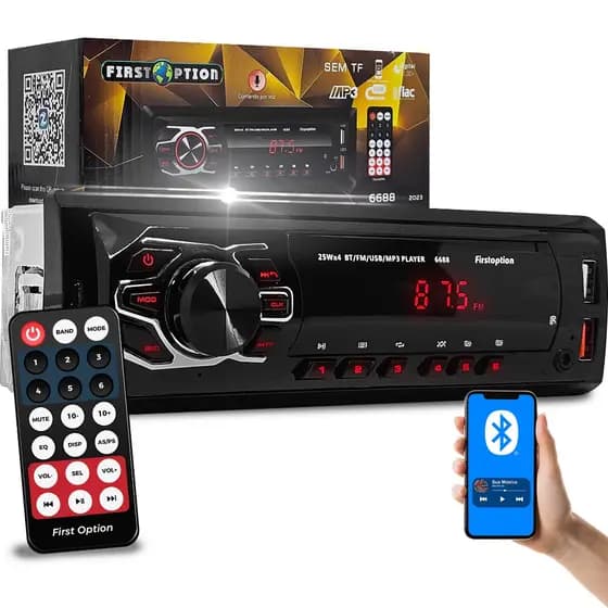 Rádio MP3 Player Som Automotivo 6688T Bluetooth USB Auxiliar Universal para painéis 1 Din