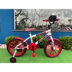 Bicicleta Infantil Masculina Aro 16 Branco/ Verm SpiderMan Aros de Nylon c/ Luva Acelerador Infantil