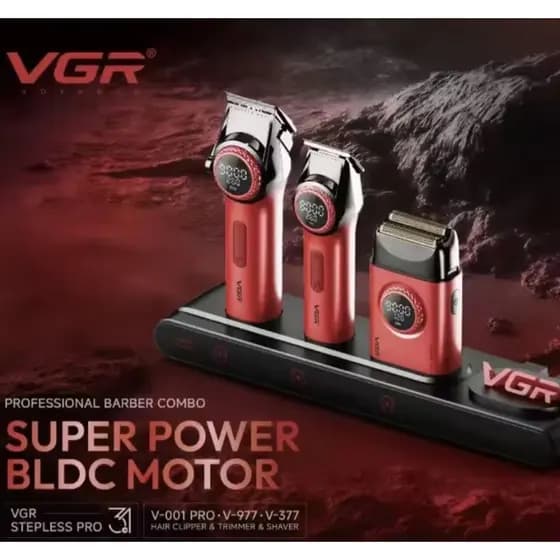 Combo Vgr Stepless 3 in 1 Corte + Acabamento + Shaver + Stand + BRINDE 500Gola Higienica ou Borrifador ou Pente
