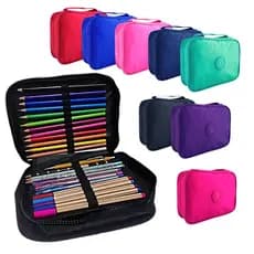 Estojo Box Nylon Com Alça Organizador Divisórias Coloridos Zíper Infantil Escolar 24 Divisões
