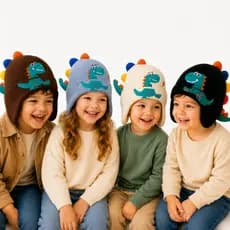 Touca Infantil Forrada Dinossauro Com Protetor De Orelha Gorro Frio para Bebê Unissex Menino Menina