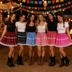Saia Feminina Xadrez para Festa Junina Fantasia Caipira com Babados e Estilo Arraiá