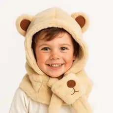 Touca Infantil de Pelúcia Acolchoada com Orelhas de Urso Unissex para Inverno Frio