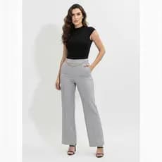 Kit 3 Calça Pantalona Feminina Com Corrente e Com Bolso Cintura Alta