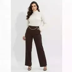 Calça Pantalona Feminina Com Corrente Prata e Bolso Valoriza sua Sihueta Modelo Premium Cintura Alta