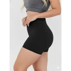 Shorts Fitness Preto Curto Feminino Cós Alto Levanta Bumbum Tecido Suplex Estica Do P Ao GG