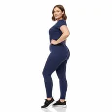 Calça Legging Feminina Plus Size Suplex Cós Alto Azul Marinho Tecido Leve e Confortável e Respirável