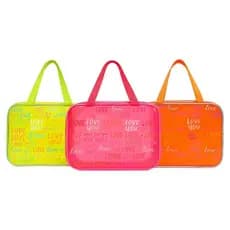Necessaire Neon Love You  Resistente Kit Com 3 unid  30x21cm