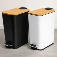 Lixeira Pedal 5l Metal Para Casa e Escritório Com Tampa De Bambu Sofisticado E Elegante