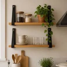 Kit Com 2Prateleiras Madeira Tamanho 40x15cm Com Alças Preta