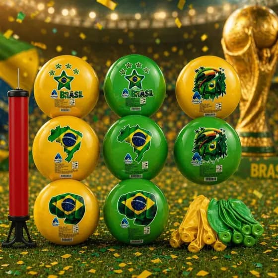 20 Bolas Vinil Pingo De Leite Inflavel Brasil Copa do Mundo + Bomba