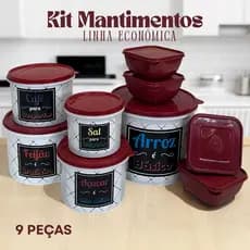 Kit 9 Potes 5 Mantimentos LINHA ECONÔMICA + 4 Marmitas Quadradas 500 ml Vasilhas Herméticas