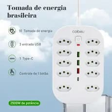 COIBEU Soquete de extensão de segurança com cantos arredondados e quadrados 10 soquetes 3USB 1Type-C