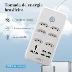 COIBEU Extensão 6 Tomadas 1 Universal 4usb Bivolt Power 110v/220v2m