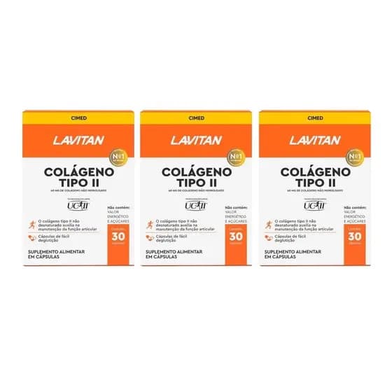 Kit Lavitan Colágeno Tipo II 40mg Com 3 Unidades De 30 Cápsulas Cada