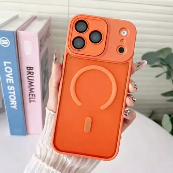 Capa Magnética Magsafe Luxo Fosca Translúcida Antichoque Laranja-Cósmico para iPhone 17, 17 Air, 17 Pro, 17 Pro Max