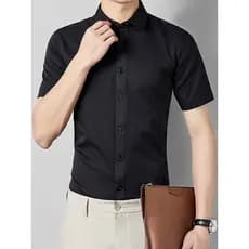 Camisa Social Masculino Manga Curta De Botão Lisa Tecido Clepinho