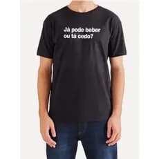 Camisetas de frase JA PODE BEBER OU TA CEDO preto branco manga curta fio 30.1 penteado masculino100% Algodão