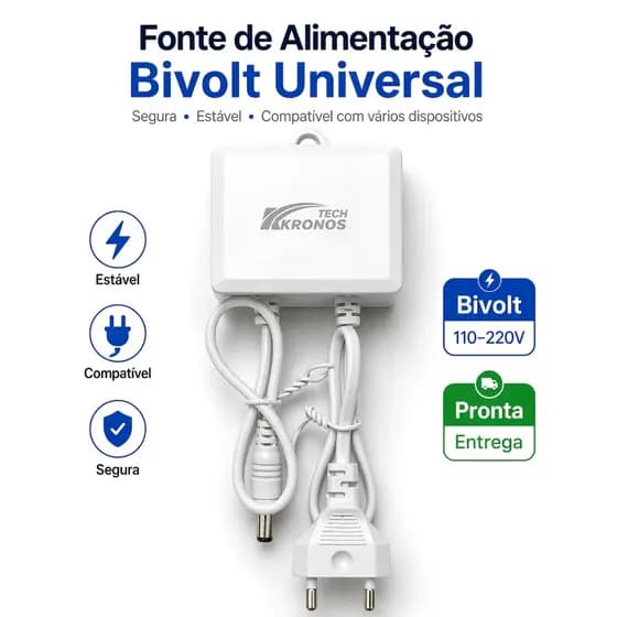 Fonte de Alimentação 12V 2A Bivolt para Câmera de Segurança | Plug 5,5mm