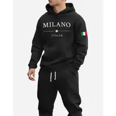 Moletom Blusa De Frio Itália Milano Bandeira Lançamento Com Capuz Flanelado Quentinho 100% Algodão Frio