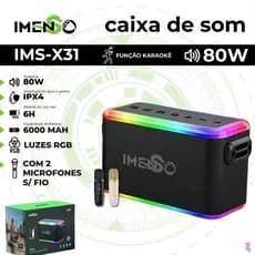 Caixa De Som 80w Ipx4 Com 2 Microfones festa RGB à prova d'água,  IMENSO X31