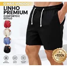 Short Bermuda Linho Masculino Casual Verão Cintura Elástica confortável