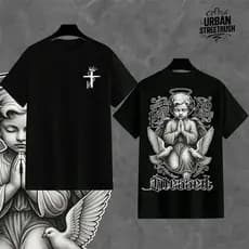 LANÇAMENTO: Camiseta Streetwear "Anjo BLESSED" - 30.1 Algodão, Estampa Elegante e Visual Imponente