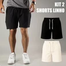 Kit 2 Shorts em Linho Masculino Premium Mauricinho  Social Casual Moda Praia verão Brim Fresquinho