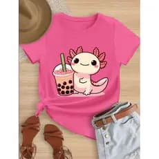 Camiseta Infantil Menina Axolote  Várias Cores 100% Algodão Envio Imediato