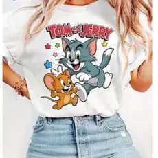 Camiseta Feminino Filme Tom e Jerry Estrela Varias Cores 100% Algodão Envio Imediato