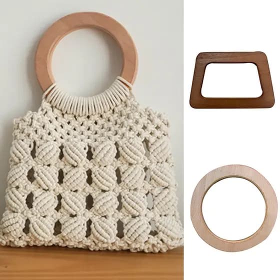 1 PC Wooden Bag Handle  Strong Durable Geometric Round Bag Accessories