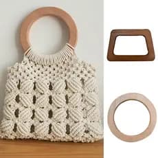 1 PC Wooden Bag Handle  Strong Durable Geometric Round Bag Accessories