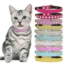Colar de gato de Rhinestone, cor de doce adaptável Reflexo Luz de segurança Buckle Neck Strap