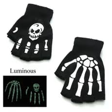 Halloween Style Knitted Half Finger Gloves Luminous Fluorescence Skeleton Ghost Claw Mittens