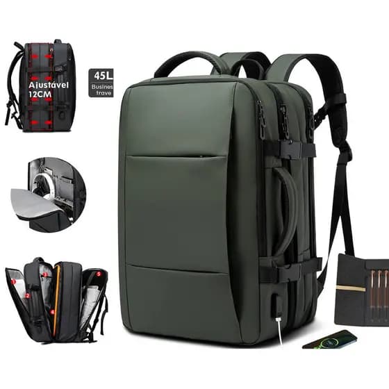 45L Expansível Mochila De Viagem Unissex Multifuncional À Prova D'Água Camping Grande Capacidade【1】