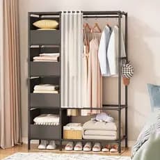 Arara 4 Nichos Com Cortina Prateleira Guarda Roupa